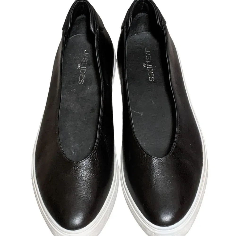 J/Slides Gwen black leather platform slip on sneaker loafer size 11M